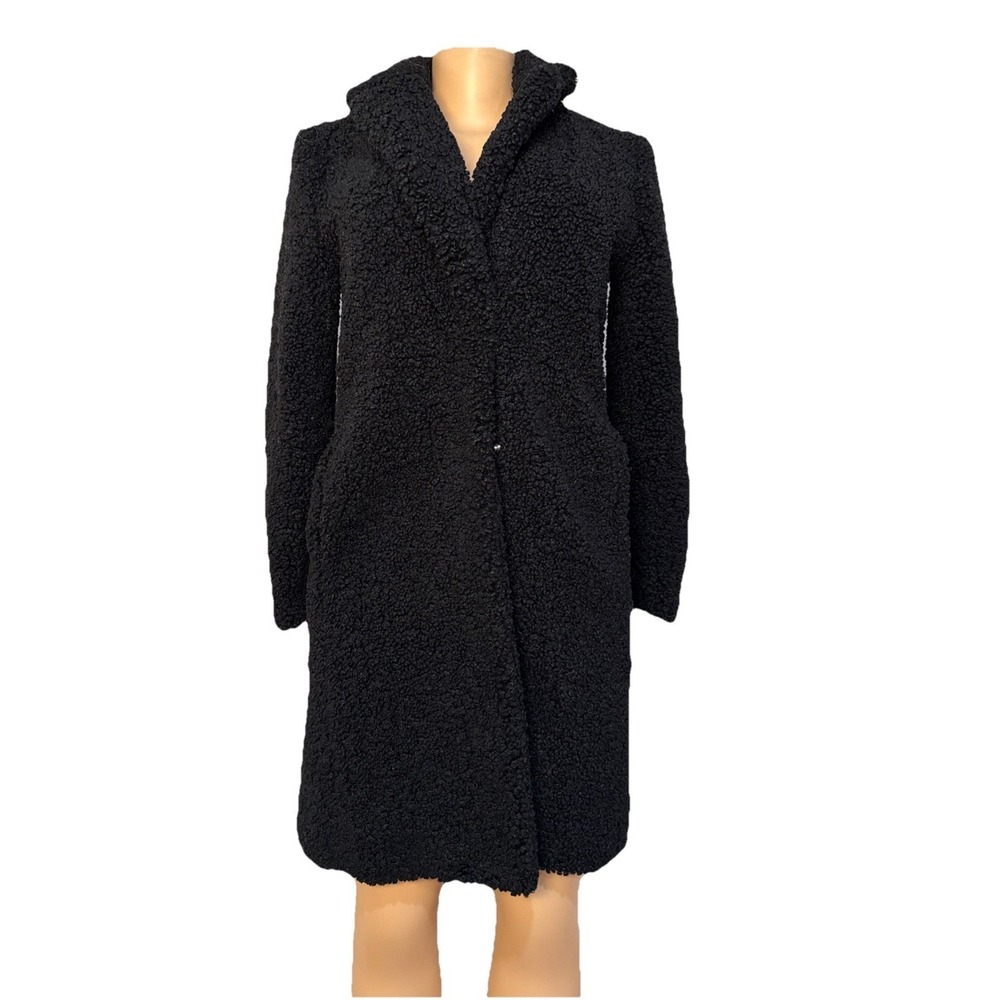 J Crew Faux Fur Teddy Bear Coat Black Size XXS Petite